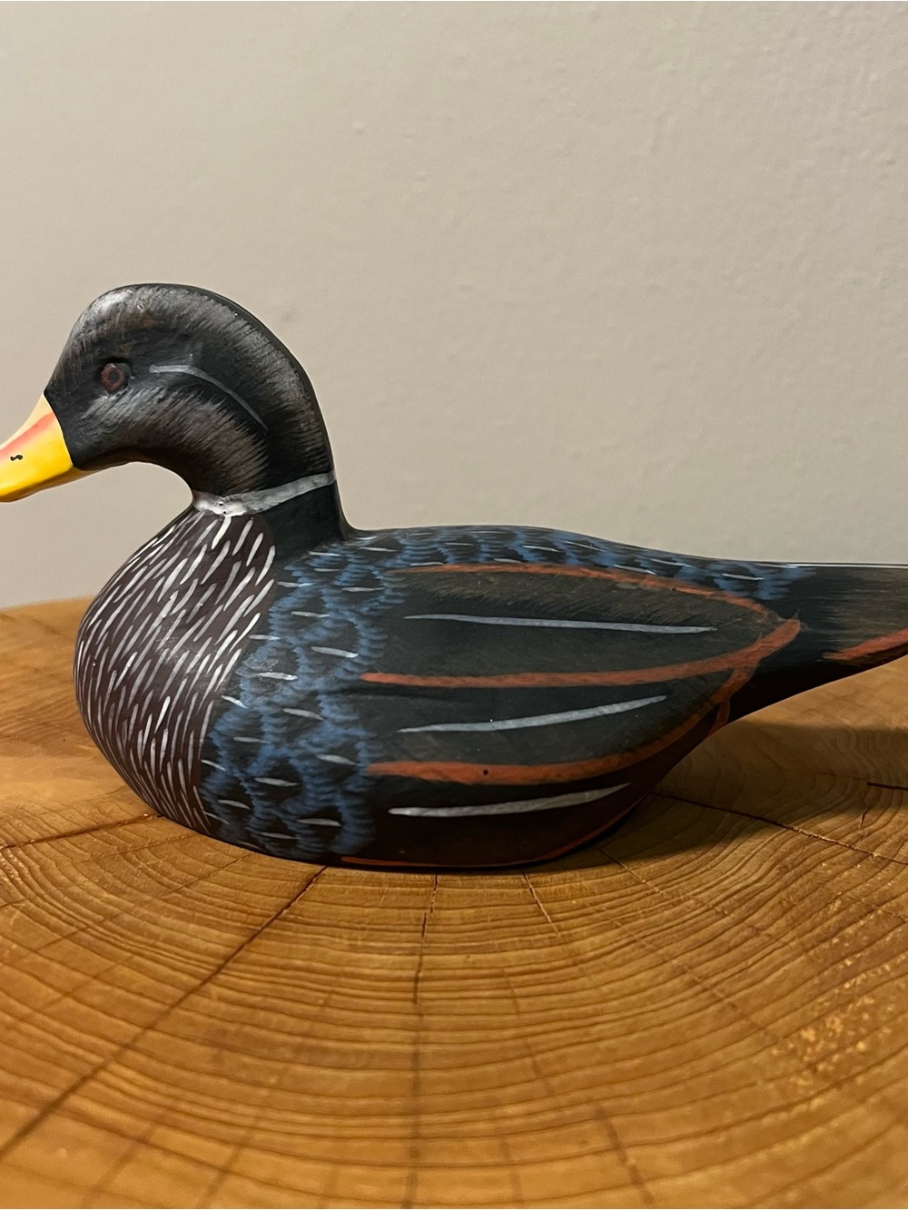Vintage Hand Carved and Painted Wooden Duck 7x4 EUC